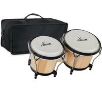 XDrum PERC Bongos Club Natur - 2 Tamburi da 6" e 7" - Bonghi con pelli naturali accordabili e chiave di accordatura - Tamburi in legno naturali - Set con borsa imbottita in nylon