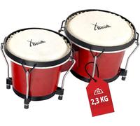 XDrum PERC Bongos Club Rosso Vino - 2 Tamburi da 6" e 7" - Bongos con pelli naturali accordabili e chiave di accordatura - Tamburi in legno rosso vino