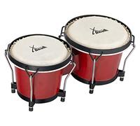 XDrum PERC Bongos Club Rosso Vino - 2 Tamburi da 6" e 7" - Bongos con pelli naturali accordabili e chiave di accordatura - Tamburi in legno rosso vino