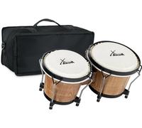 XDrum PERC Bongos Club Tobacco - 2 Tamburi da 6" e 7" - Bonghi con pelli naturali accordabili e chiave di accordatura - Tamburi in legno Tobacco - Set incl. borsa imbottita in nylon per bongo