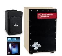 XDrum PERC CP-481 Cajon Peruana Black Wood Set (Set incl. Cajon con corpo in betulla e effetto snare, borsa zaino adatta per trasporto e conservazione sicuri e scuola di cajon per principianti)