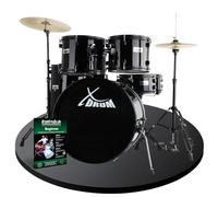 XDrum Rookie 22" Fusion Batteria Completa Black - Ideale per Principianti - Hardware Elegante in nero - In acchette, Istruzioni di Montaggio e Scuola di Batteria - Nero