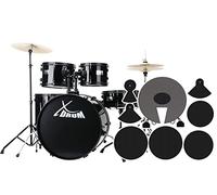 XDrum Rookie Set Batteria Drumset Nero (22" BD, 10", 12", 14" TT, 14" SD, piatti per esercizio composti da set Hi-Hat 14", 1 Crash-Ride 16", incl. scuola e set damping batteria)