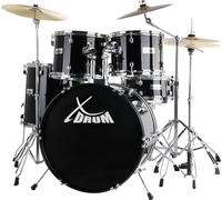 XDrum Semi 20" Studio Batteria Midnight Black - 20" BD, 10" TT, 12" TT, 14" FT, 14" SD - Set incl. Piatti Crash 16" e Supporto a Braccio - Nero