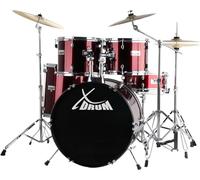 XDrum Semi 20" Studio Batteria Lipstick Red - 20" BD, 10" TT, 12" TT, 14" FT, 14" SD - Set incl. Piatti Crash 16" e Supporto a Braccio - Rosso