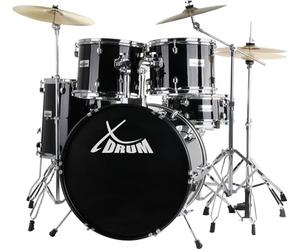 XDrum Semi 22" Standard Batteria Midnight Black - 22" BD, 12" TT, 13" TT, 16" FT, 14" SD - Set incl. Piatti Crash 16" e Supporto a Braccio - Nero