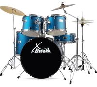 XDrum Semi 22" Standard Batteria Satin Blue Sparkle - 22" BD, 12" TT, 13" TT, 16" FT, 14" SD - Set incl. Piatti Crash 16" e Supporto a Braccio - Blu