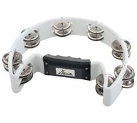 XDrum Tamburello a Mano Forma Mezzaluna (Tambourine, 16 Coppie di Jingle in Acciaio Cromato, Plastica) bianco