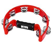 XDrum TM-1 Tamburello A Mano Rosso, Cornice e manico in plastica | Manico ergonomico, Design a mezzaluna, doppia fila, 16 coppie di jingle in acciaio cromato, Colore: Rosso