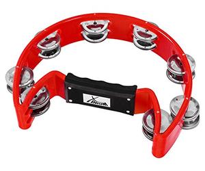 XDrum TM-1 Tamburello A Mano Rosso, Cornice e manico in plastica | Manico ergonomico, Design a mezzaluna, doppia fila, 16 coppie di jingle in acciaio cromato, Colore: Rosso