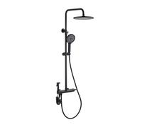 XDSMB Colonna Doccia Nero 4 Funzioni Miscelatore Doccia Cascata | Sali e Scendi Doccia con Soffione in Rame, Regolabile in Altezza, Distanza Tra I Fori di Montaggio 13,5-16,5cm