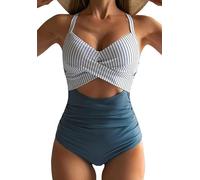 XDSP Costume da Bagno Intero Donna Sexy Scollo a V Costumi da Bagno Sling Regolabili Bikini Push Up Imbottito Reggiseno Curvy Vita Alta Costumi Un Pezzo Controllo Pancia Spiaggia Beachwear Swimwear