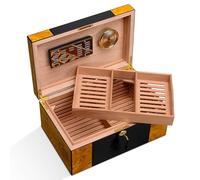 XDTKJDZ Scatola per Sigari in Legno di Cedro Naturale con Chiusura di Sicurezza - capacità Circa 150 Pezzi - Set di Scatole Decorative - con Igrometro E Umidificatore, Cerniera in Metallo Spesso