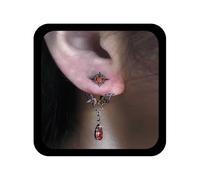Xduargs Orecchini punk a forma di ala di pipistrello, con ali nere, orecchini a goccia vintage con rubino finto rubino gotico, con pietra preziosa rossa, orecchini pendenti da donna