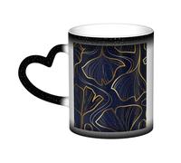 XDVPALNE Gradiente Lineare Dorato Con Foglie Di Ginkgo Biloba, Tazza in ceramica Tazza che cambia colore sensibile al calore In The Sky Tazze da caffè Tazza in ceramica 330 ml