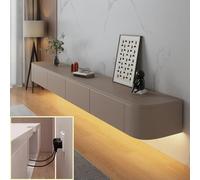 XDXINY Console mobile per TV fluttuante a parete, mobiletto per TV, multi grande, sotto la cassetta, con cassetti, staffa per router, cachi + LED, 140 x 20 x 24 cm