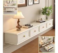 XDXINY Mobile porta TV sospeso con cassetti, con gestione cavi, console multimediale TV, grande mobile TV in legno massello, mensola TV sotto TV (montaggio escluso) (Bianco, 140 * 20 * 24 cm)