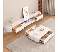 XDXINY Mobile TV galleggiante con cassetti con fori per filettare, console multimediale TV, grande stazione TV in legno massello, sotto il mobile TV, nessun montaggio richiesto (Rock White, 280 cm)