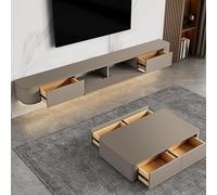 XDXINY Mobile TV galleggiante con cassetti con fori per filettare, console multimediale TV, grande stazione TV in legno massello, sotto il mobile TV, nessun montaggio richiesto (Khaki, 200 cm)