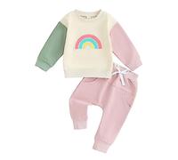 Xeadoffubio Bambino Neonato Ragazza Autunno Arcobaleno Stampato Due Pezzi Set Felpa Arcobaleno Ricamata Set Sportivo Manica Lunga Felpa Arcobaleno+pantaloni Elasticizzati (Rosa-C, 12-18 Months)
