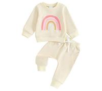 Xeadoffubio Bambino Neonato Ragazza Autunno Arcobaleno Stampato Due Pezzi Set Felpa Arcobaleno Ricamata Set Sportivo Manica Lunga Felpa Arcobaleno+pantaloni Elasticizzati (Albicocca, 2-3 Years)