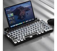 XEANIXIE Tastiera meccanica retrò per macchina da scrivere, Bluetooth 5.0, design ergonomico, retroilluminazione RGB, interruttori a chiave blu, controllo multi-dispositivo (nero)