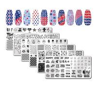 XEAOHESY 6 piastre per stampaggio unghie 4 luglio per unghie Giorno dell'Indipendenza Kit di stampaggio per unghie Patriottica Bandiera Americana Stelle Statua della Libertà Piastre per Unghie Piastre