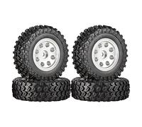 XEBRAD 4 Pezzi 49 * 18mm Micro Wheel Cerchioni Beadlock in Metallo Pneumatici in Gomma 1/24 RC Crawler Car, for Axial, SCX24 90081 AXI90081 AXI00001 Catenaccio Pneumatico per Auto RC(2404SR Silver)