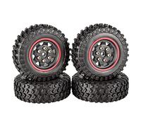 XEBRAD 4 Pezzi Cerchioni Beadlock Micro Wheel Pneumatici in Gomma 49 * 18mm 1/24 RC Crawler Car, for Axial, SCX24 90081, for RGT Pneumatico per Auto RC(2401R Red)