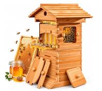 XEEAOFE Kit Alveare in Legno Cerato, Alveare con Finestra di Visione | 4 Telai a Flusso Automatico, 6 Telai da Covata e Raccolta Diretta nel Barattolo con Chiave per Ridurre i Disturbi