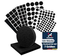 XEEINC Feltro autoadesivo, 123 pezzi, feltrini per sedie con 7 misure, 3 mm di spessore, autoadesivi, per sedie, protezione del pavimento, con forza adesiva ideale, colore nero