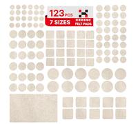XEEINC set di 123 Feltrini Adesivi per Mobili Sedie, Feltrini per Sedie Rotondi Quadrati, 3mm di spessore, con 7 taglie, Antiscivolo, Feltrini per Mobili Pesanti - Marrone chiaro