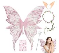 XEERUN 5 Pezzi Ali da Fata, Ali di Farfalla, AliDelle Fate, AliDi Fata con Orecchie da Elfo, Bacchetta Magica, Cerchietto da Fata Adatto per Carnevale, Compleanno, Cosplay, Feste, Halloween,Rosa