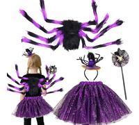 XEERUN Costume da Ragno, Costume Strega Bambina, CostumePipistrello Bambina con tutù, fascia, zaino da ragno, HalloweenCostume per Carnevale Cosplay Festa