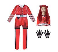 Xefenki Costume da discendente rosso per bambine e ragazze, costume Rise of Red per Halloween, cosplay, con parrucca, 5-6 anni