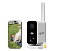 Xega 4G LTE Portatile Telecamera con SIM Scheda,10000mAh Batteria Videocamera Sorveglianza Senza Wi-Fi,180°Pan,PIR Rilevamento Umano,2K Visione Notturna a Colori,Audio Bidirezionale,TF/Cloud IP66