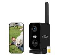 Xega 4G Portatile Telecamera con SIM da Esterno/Interno,10000mAh Batteria Videocamera Senza WiFi,180°Pan,PIR Rilevamento Umano,Visione Notturna a Colori,Audio Bidirezionale,RV/Campeggio/Viaggio