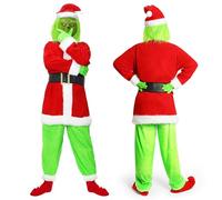 XehCaol 7 Pezzi Costume Grinch per Bambini Con Maschera, Verde, Grande Mostro di Natale, Babbo Natale, Halloween (L)