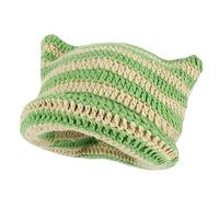XehCaol Y2k Cat Beanie, divertente berretto con orecchie di gatto, cappello lavorato a maglia, cappello Cat Ears diavolo corna ragazza Y2k Grunge accessori, verde, M