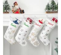 XEL Calze di Natale personalizzate Calze di Natale Personalizzate Nome Ricamato Nuovo Foglio di Perline Oro Stampaggio Fiocco di Neve Peluche Calzini di Natale Sacchetto Regalo per Bambini Decorazione
