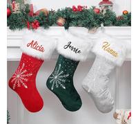 XEL Calze di Natale personalizzate con nomi ricamati personalizzati Calza in velluto modello fiocco di neve Calza di Natale per camino calza appesa per bambini, decorazione per feste di Natale in