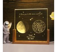 XEL Lampada di cristallo con fasi lunari personalizzate, mappa stellare personalizzata, luce notturna con fasi lunari, la notte che abbiamo incontrato, anniversario, baby shower, il giorno in cui sei