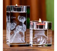 XEL Portacandele in Cristallo con Foto 3D Personalizzato,Candelabro in Cristallo con Incisione Personalizzata con Testo della Tua Immagine,Personalizzato Regalo per Sorella,Mamma,Compleanno (8x5x5cm)