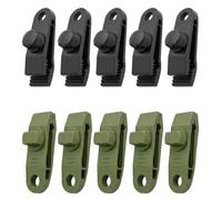 XELGAM 10 Pezzi Clip per Tenda e Ganci per Telone, Morsetti a Coccodrillo Regolabili per Campeggio, Fissaggio per Caravan, Coperture Piscina e Tende da Sole, 5 Nere e 5 Verde Militare