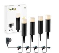 Xelloo® JAX Kit di illuminazione da giardino, 12 Volt, 4 luci in alluminio/PVC 1W LED bianco caldo con picchetto e pratico collegamento scorrevole, IP44, installazione facile e sicura
