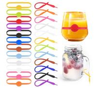 Xelsluthe Confezione da 24 pennarelli elastici in silicone per bevande, etichette per bottiglie di vino, etichette per bicchieri di vino, bottiglie di birra, tazze, barattoli, bicchieri da cocktail, 9