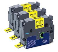 XemaX 3x Nastro per Etichette Compatibile con Brother P-touch TZe-641, Nero su Giallo, 18 mm x 8 m (0,7'' x 26,2')