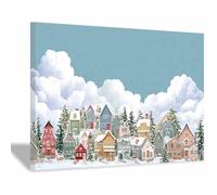XENIOU Murales festivos Una piccola città nella neve cuadros lienzos decorativos, Per soggiorno, bagno, camera da letto, ufficio, cucina.(Multicolore)-40x60cm Incorniciato