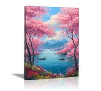 XENIOU Quadri Moderni Boschi fioriti in riva al lago stampe su tela, La Casa Camera da Letto Soggiorno Bagno Cucina Ufficio.(polvere)-40x60cm Incorniciato