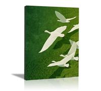 XENIOU Quadro Natura Uccelli che volano sulla prateria stampe su tela, La Casa Camera da Letto Soggiorno Bagno Cucina Ufficio.(verde)-60x90cm Incorniciato